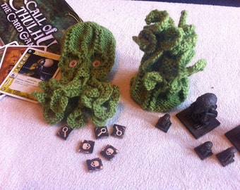 Custom Hand-Knitted Cthulhu Dice Bag