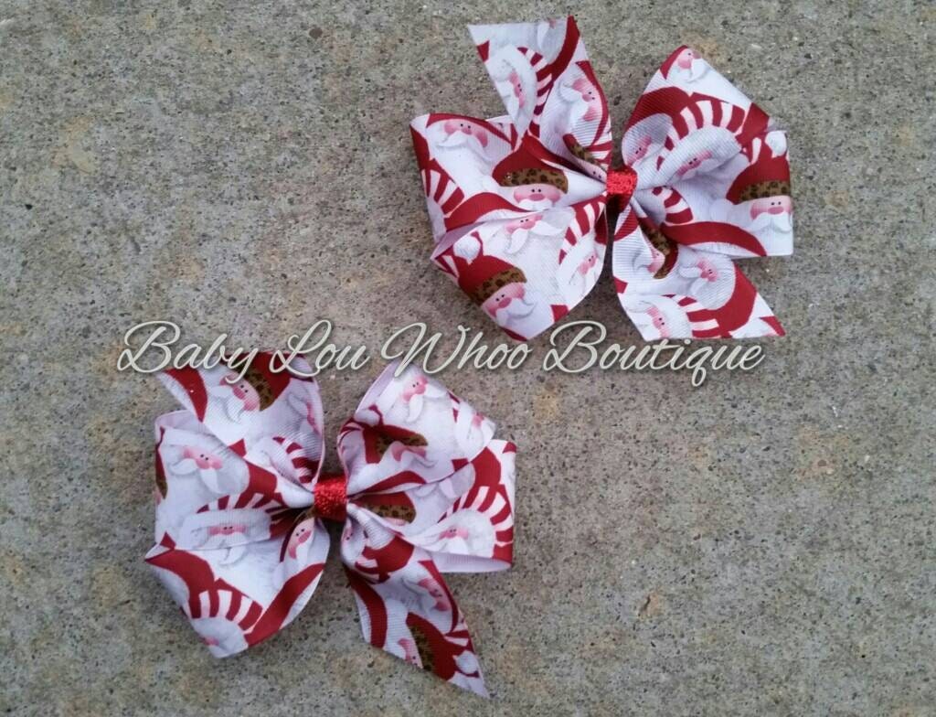 Santa Hair Bows .. christmas hair bow .. baby girl by BabyLouWhoo