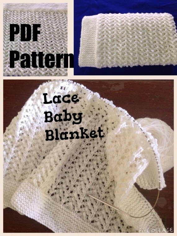 Pattern. Knit baby blanket. Lace 8 ply yarn.