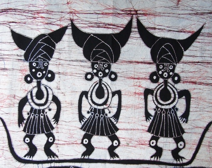 Three Fishermen - Monochrome Batik Tapestry Wall Decorative Painting 33x27