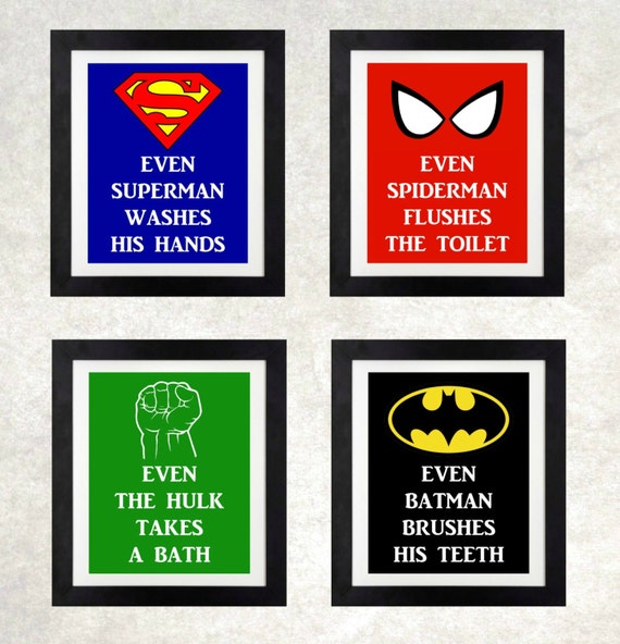 Superhero Bathroom // Boys Bathroom Wall Art // Superhero