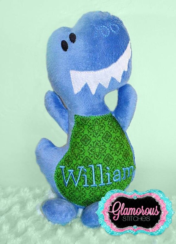 Handmade Stuff Animal Made in the United States Embroidered Blue Dino Version Minky Baby Shower Gift Birthday Present