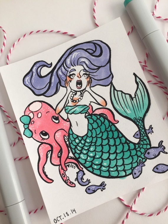 Mini original drawing || omg mermaid || under the sea || kawaii art ...