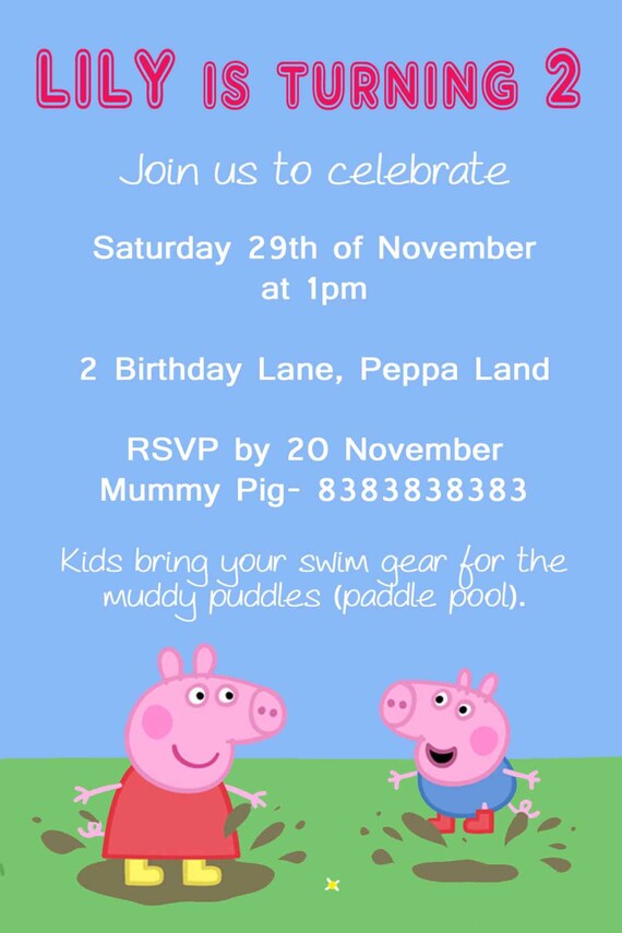 Peppa Pig Custom Invitations 1