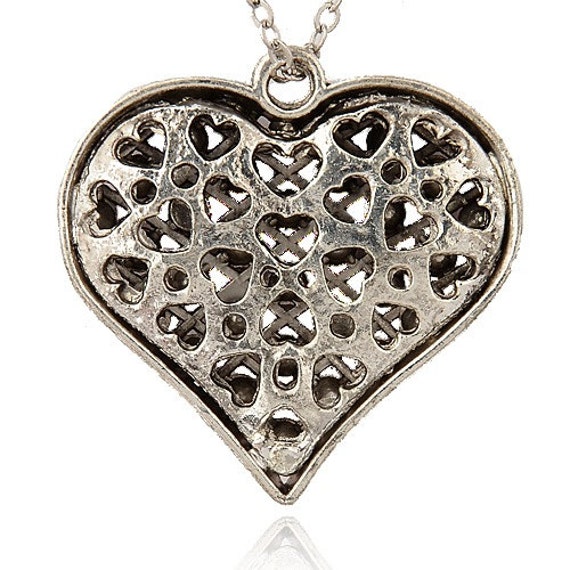 Huge Heart Pendant Oxidized Silver Hearts Metal Heart