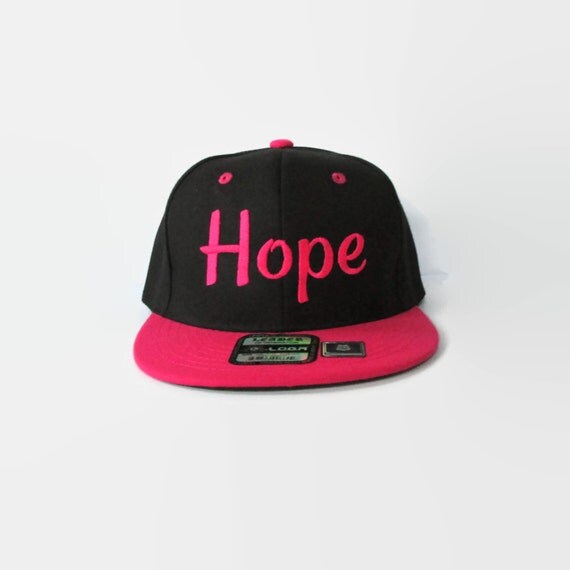 New Embroidered HOPE Flat Bill Snapback Hat Black/Hot Pink