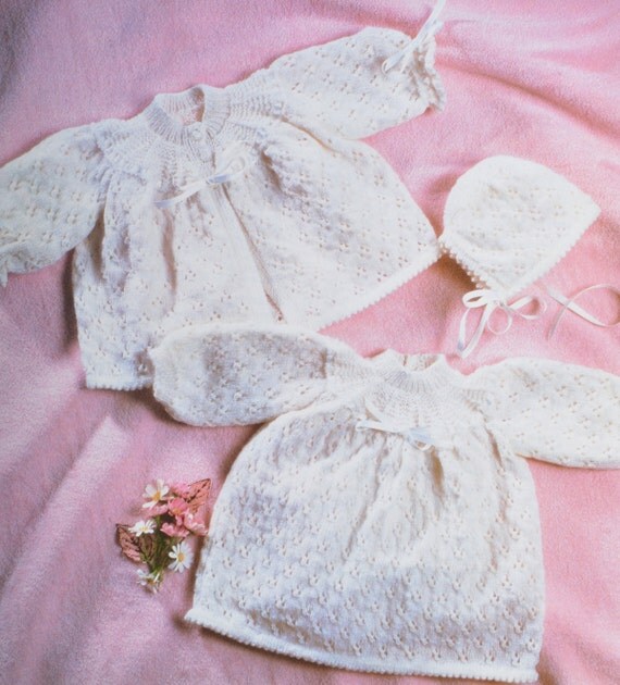 Vintage knitting pattern baby dress matinee coat with bonnet
