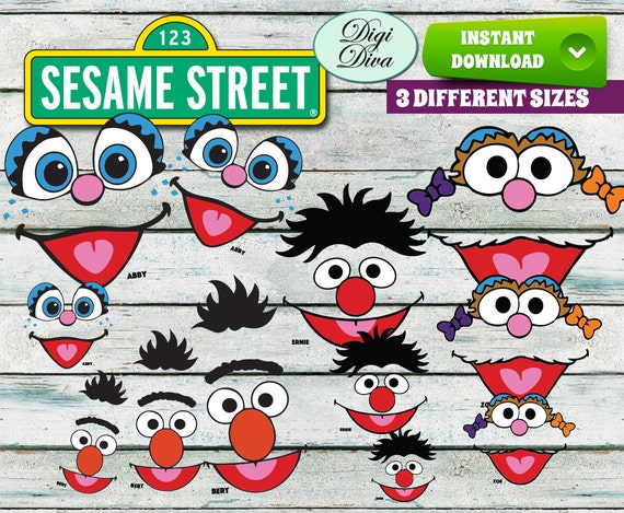Sesame Street Faces Cut Outs Printables Large By Digidivashop 