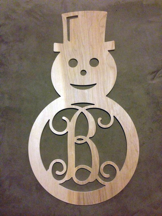 Snowman Single Initial Monogram Door Hanger Unfinished