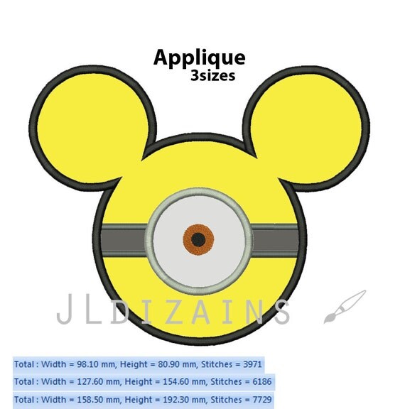 MICKEY MINION eye applique machine embroidery design INSTANT download.