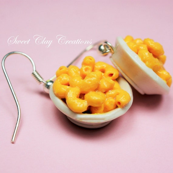 Macaroni and Cheese Earrings Miniature Food Jewelry Polymer Clay Food