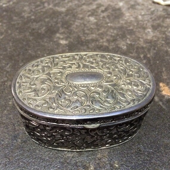 Vintage Metal Oval Jewellery Box with Hinged Lid by AbodeClifton