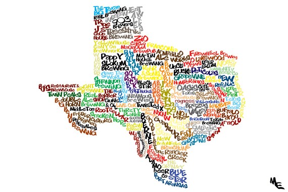 Texas Breweries Map Custom Wall Poster Digital Wall by MattyMart