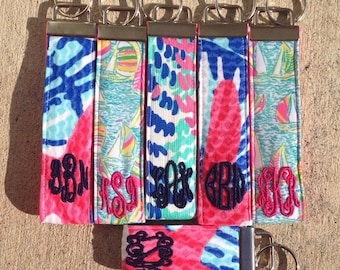 Monogrammed Lilly Pulitzer Fabric Key Fob / Key Chain - Regular Size