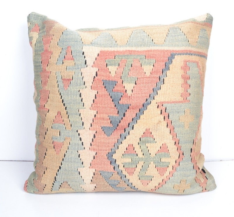 Large Ethnic Pillow cover pink Embroidered Floor by omerfarukaksoy