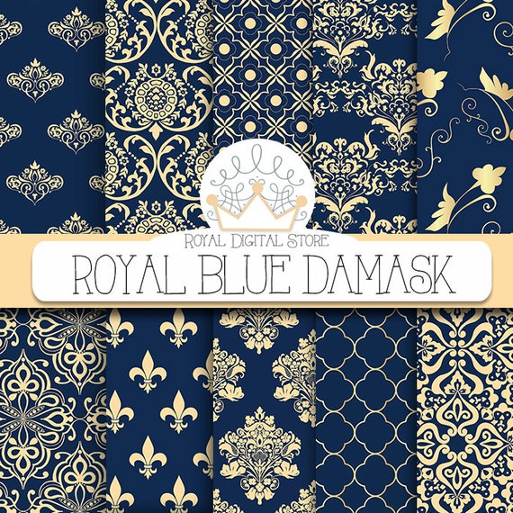 Damask Digital Paper Royal Blue Damask with by royaldigitalstore