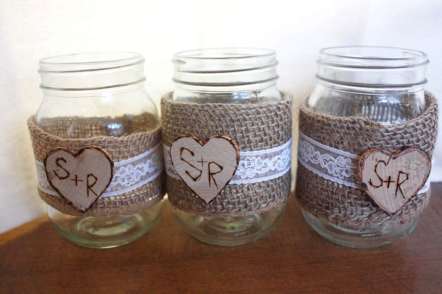 wedding mason for decoration jar Burlap wedding lace of Jar Rustic 3 Set Jar Mason and Mason