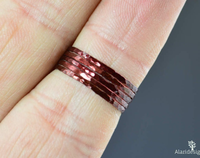 Super Thin Cherry Copper Stackable Ring(s), Copper Ring, Skinny Ring, Copper Band, Red Copper Ring, Hammered Copper Ring, Arthritis Ring