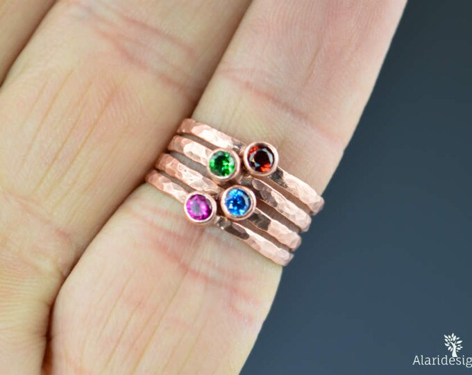 Grab 4 Copper Mothers Rings, Copper Mothers Rings, Copper Gemstone Rings, Raw Copper Ring, Copper Stacking Rings, 4 Stone Copper Rings
