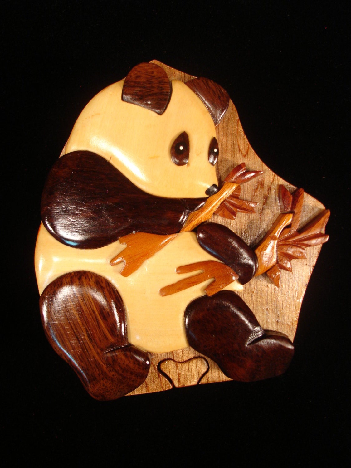 Hand Carved Wood Art Intarsia PANDA BEAR With by MyHeritageUSA