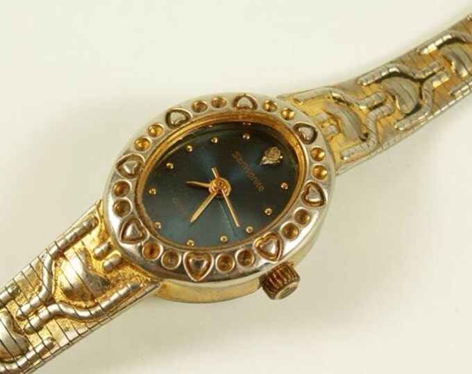 Storewide 25% Off SALE Lovely Vintage Ladies Samsonite quartz watch with etched gold and silver toned face and band