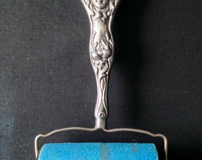 Storewide 25% Off SALE Ornate Vintage Silver Plated Rare Vanity Hand Lint Brush Featuring Beautiful Repousse Figural Woman Design On Handle