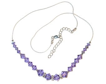 Handcrafted TANZANITE PURPLE Crystal NECKLACE Sterling Silver Swarovski Elements