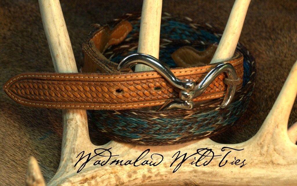 Vintage Handstitched Horsehair Belt with Leather trim & Hoofpick Buckle