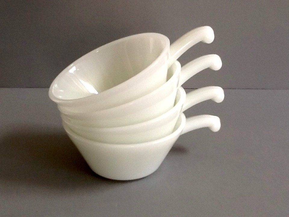 Anchor Hocking Milk Glass Soup Bowls with Handles Set of 4