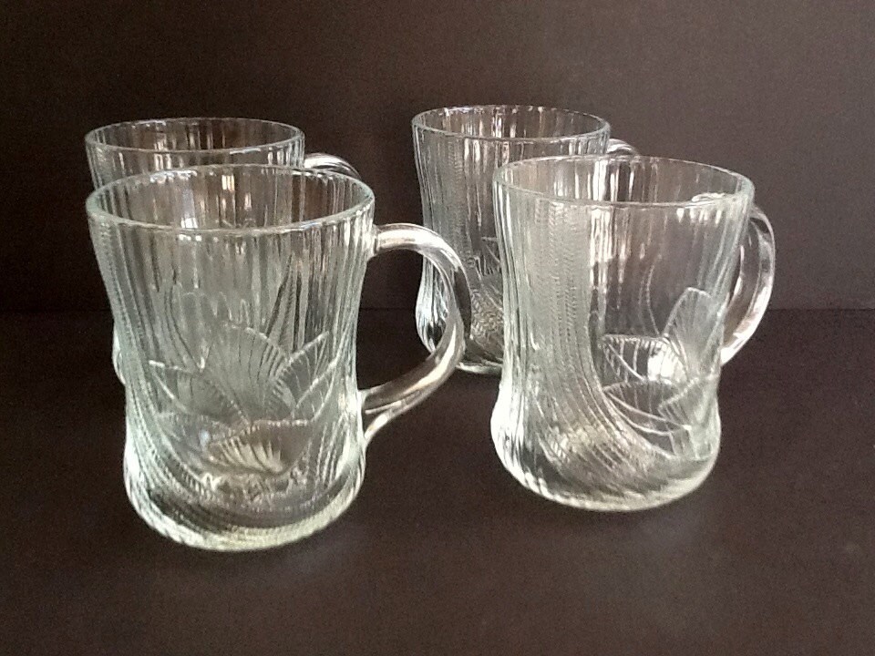 Arcoroc France Embossed Glass Mugs Set of 4 Canterbury