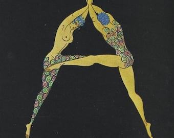 Erte Print Book Plate. Art Deco Design. Original Vintage Art Print. Gorgeous And Striking Colors. Perfect for Highly Decorative Wall hanging