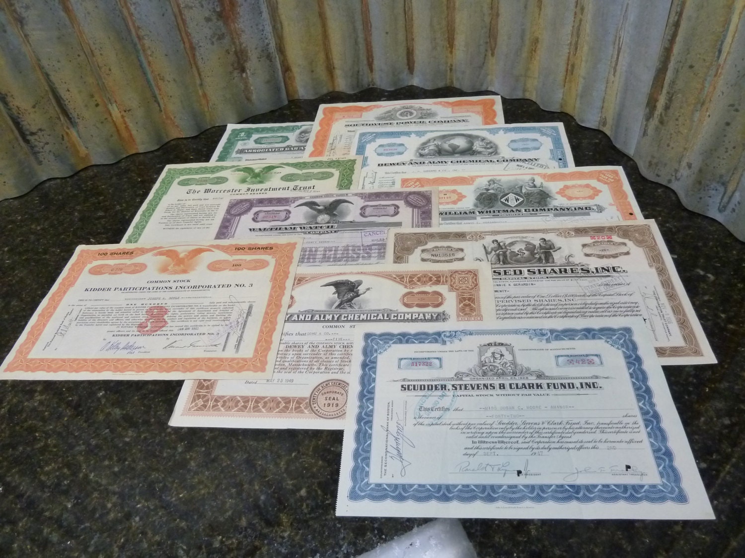 Lot Of 10 Vintage Authentic Stock Certificates by TinCanIndustries 