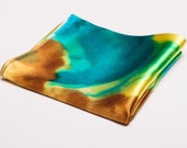 Pocket Square : Artsy, Green blue and brown Glamorous Pochette