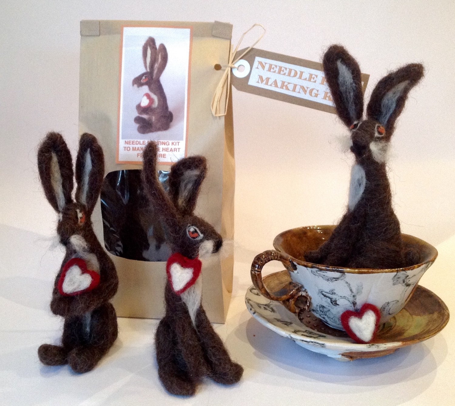 Kit to make one needle felted hare from Brown or Grey