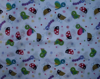 Various Bugs on a White Background Fabric