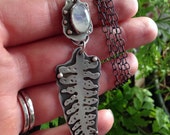 Handcrafted sterlingsilver fern and moonstone pendant --  gypsy -- organic -- nature -- hippie -- one of a kind -- necklace 