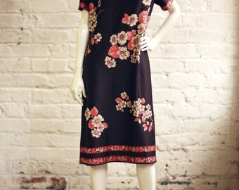 Vivo Laika Cap Sleeve Shift Dress - Chocolate Yala Print