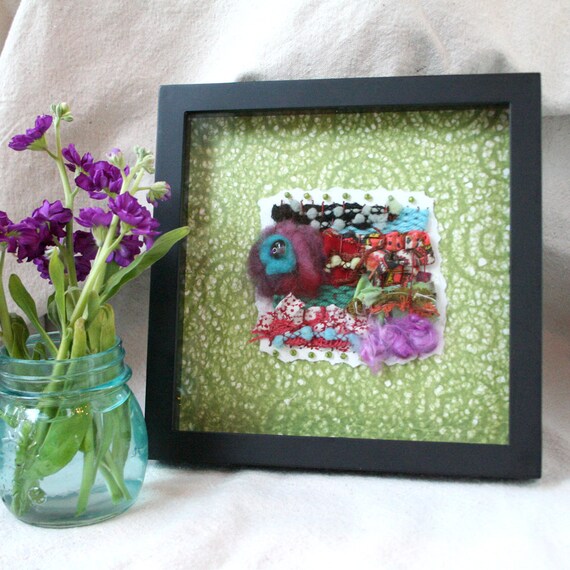 Woven Wall Weaving with Green Spiral Framed Art Wall by fishwarp