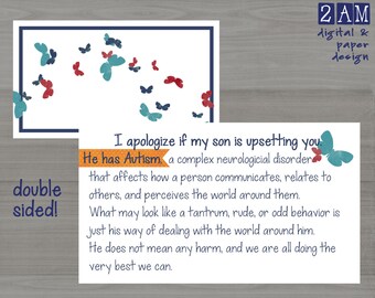 Autism Calling Cards // Personalized Parent Calling Cards // Boy Cards // Autism Awareness