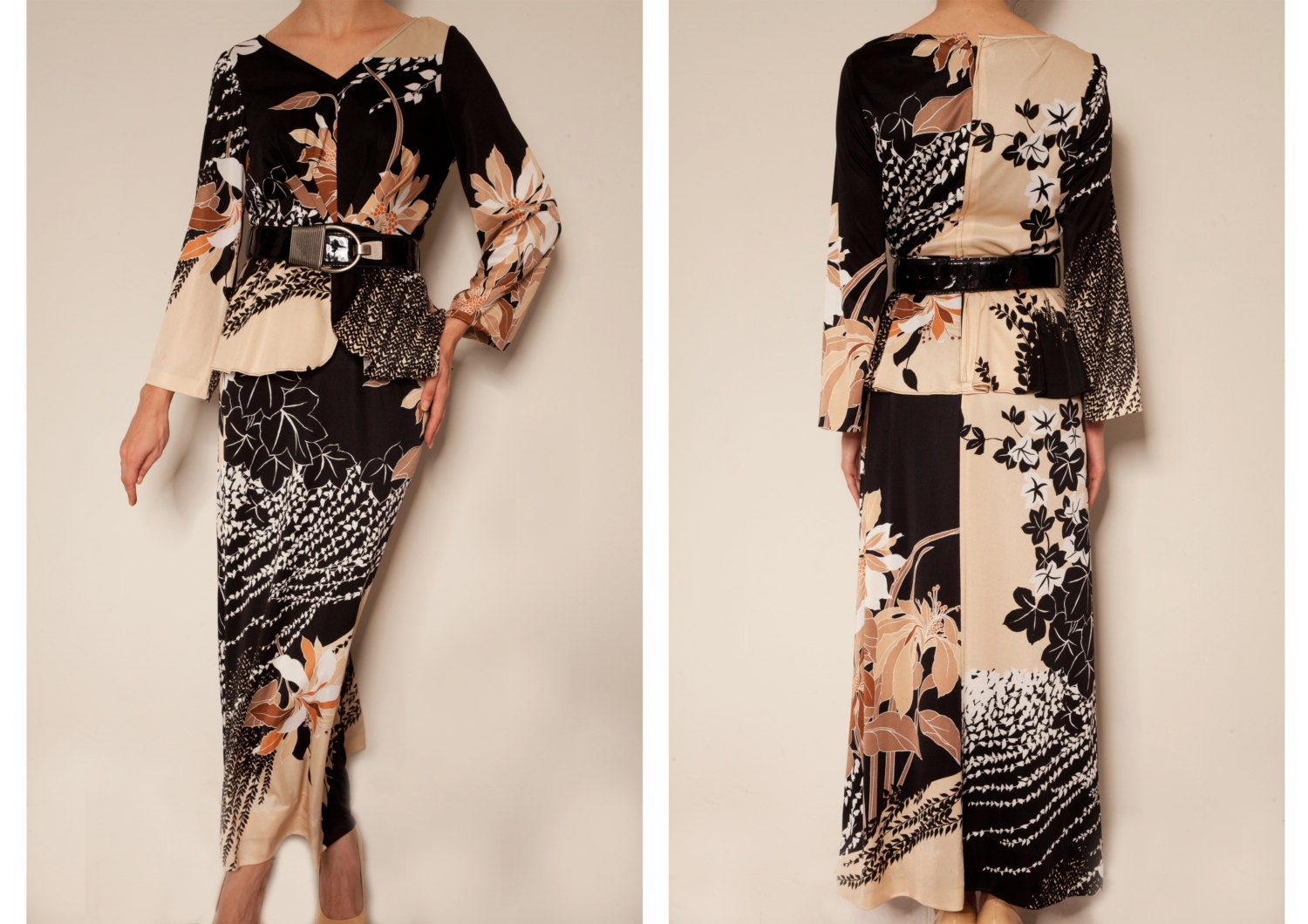 black japanese floral vintage dressMaxi by VintageCosmopolitan