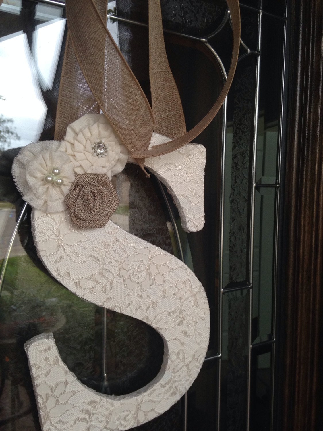 Door hanger 12 letter with lace and by TinyTotsNurseryDecor