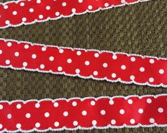 Crochet Red polka dot ribbon...Christmas Ribbon