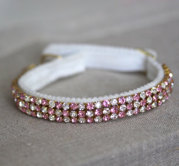 Pink Striped Diamond Crystal Cat Collar with Bow by CocoandKing