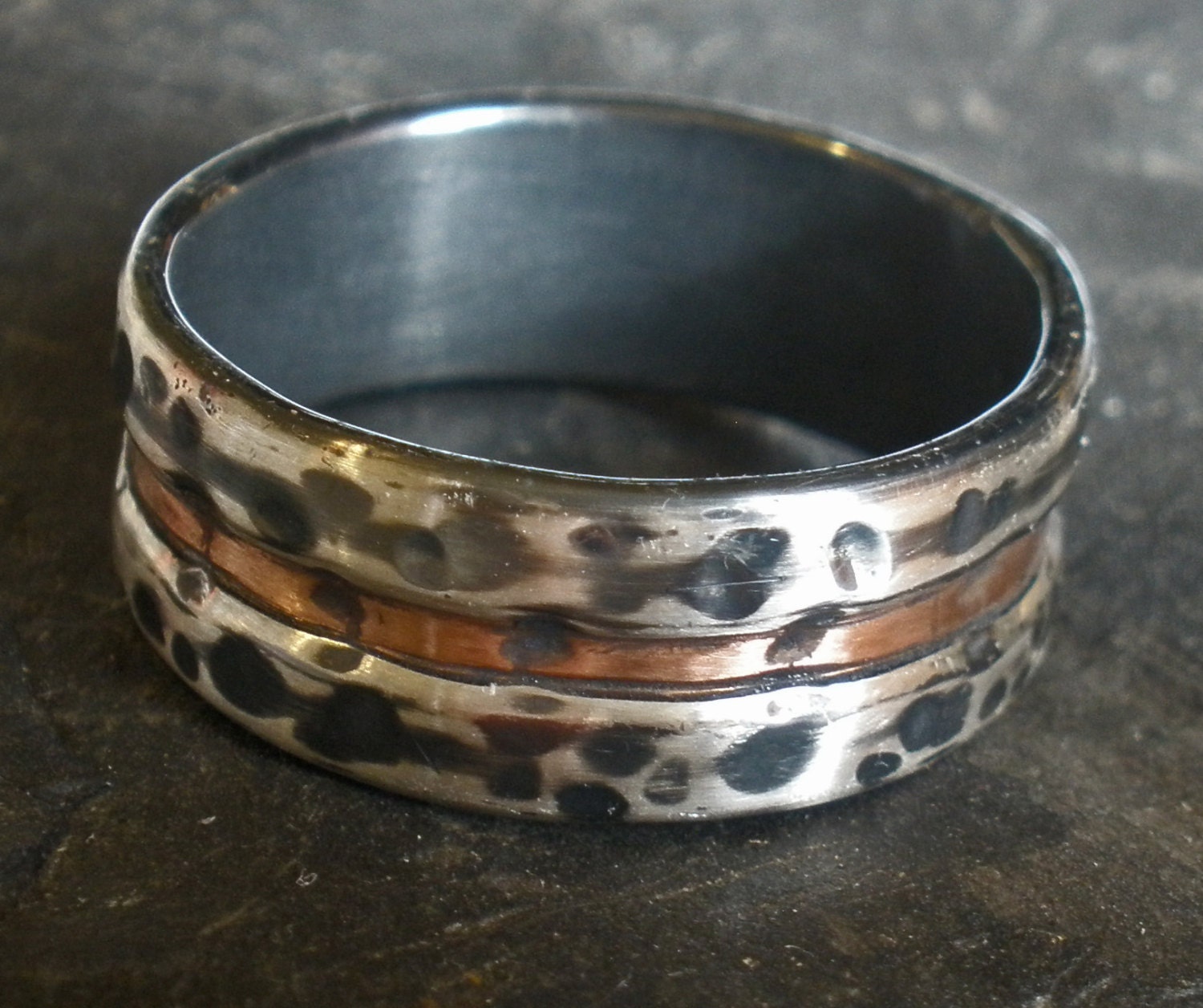 Mens Rustic Silver Copper Bronze Wedding Band Handmade
