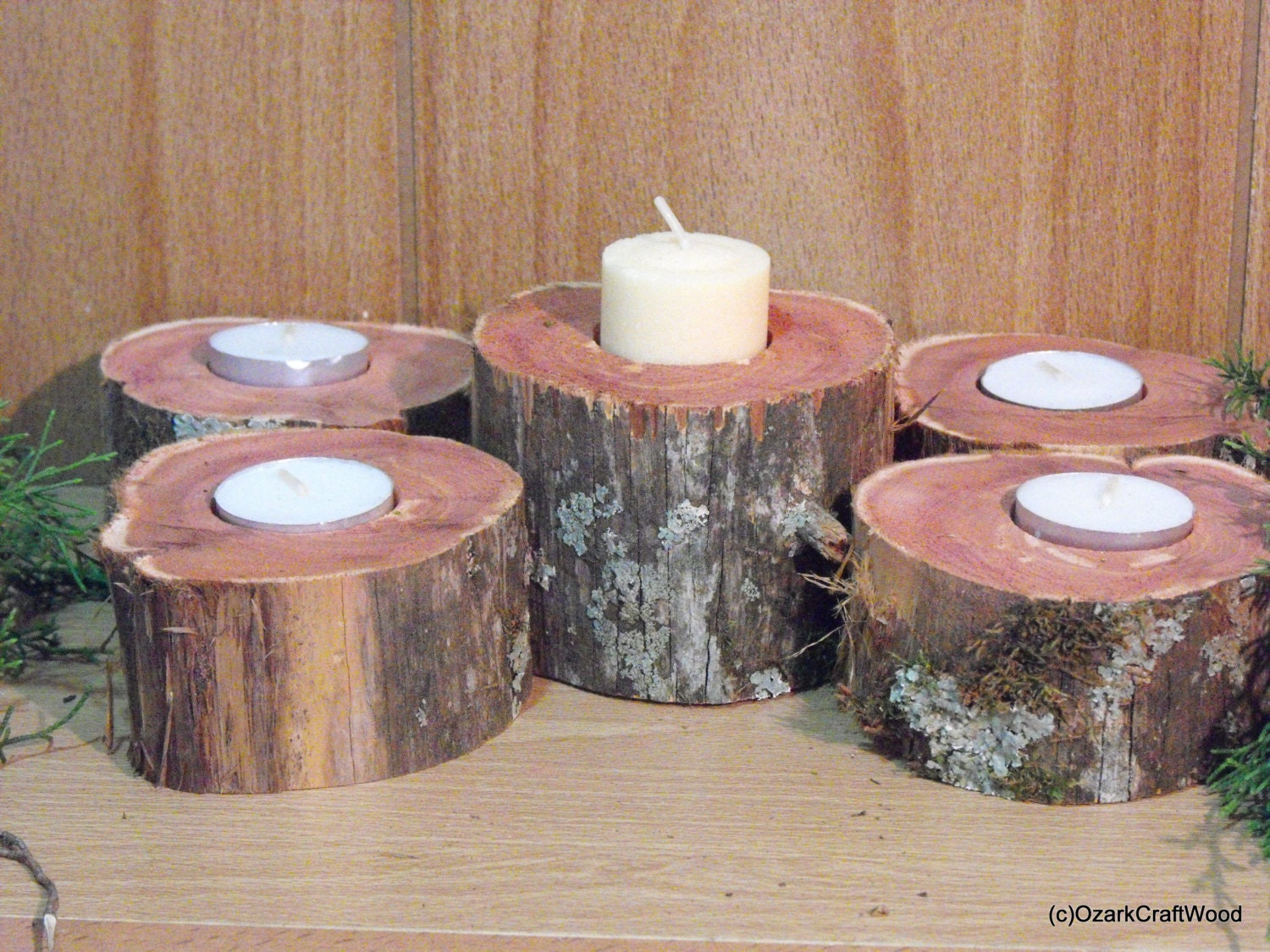5 Rustic Candle Holder Eastern Red Cedar Rounds by OzarkCraftWood