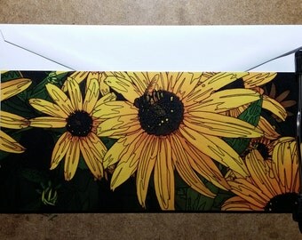 Black Eyed Susan, inked by hand, one-sided blank card with envelope