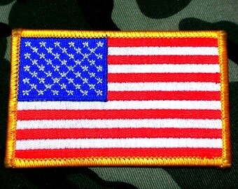 Vintage Military Gold Border American Flag Patch 3 1/2'' X 2 1/8''
