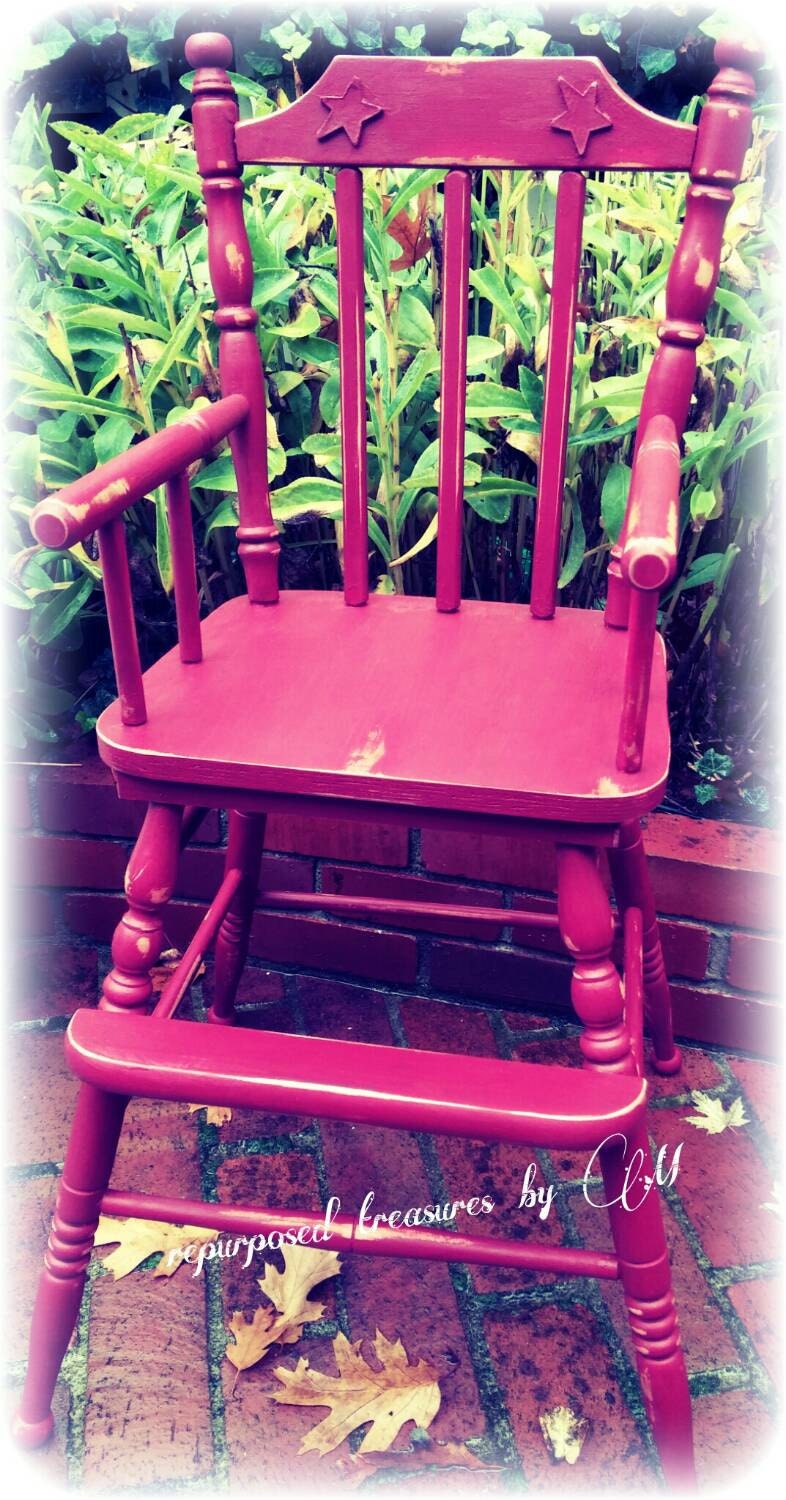 Vintage rustic distressed red high chair, painted furniture, cottage