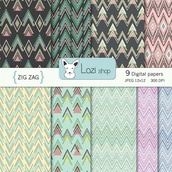 Items similar to Zig Zag vintage digital paper pack 9 designs 12x12