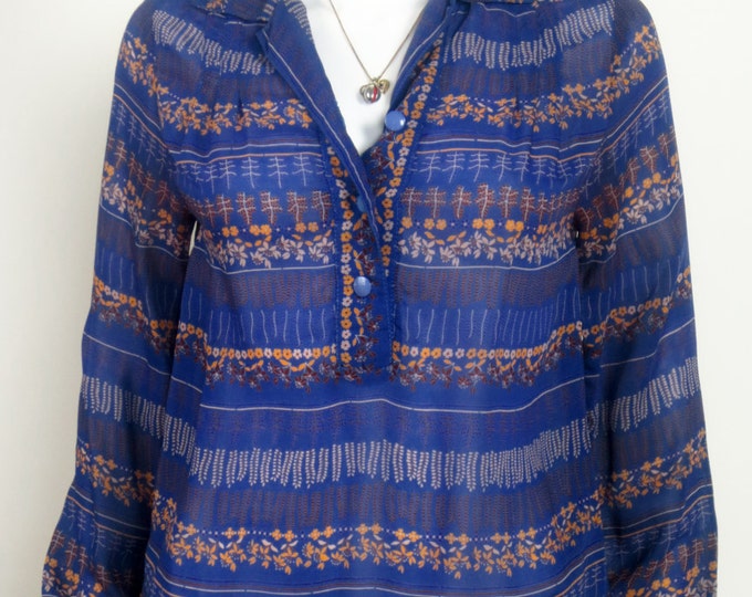 70s Yves Parisian chic striped floral printed tunic blouse